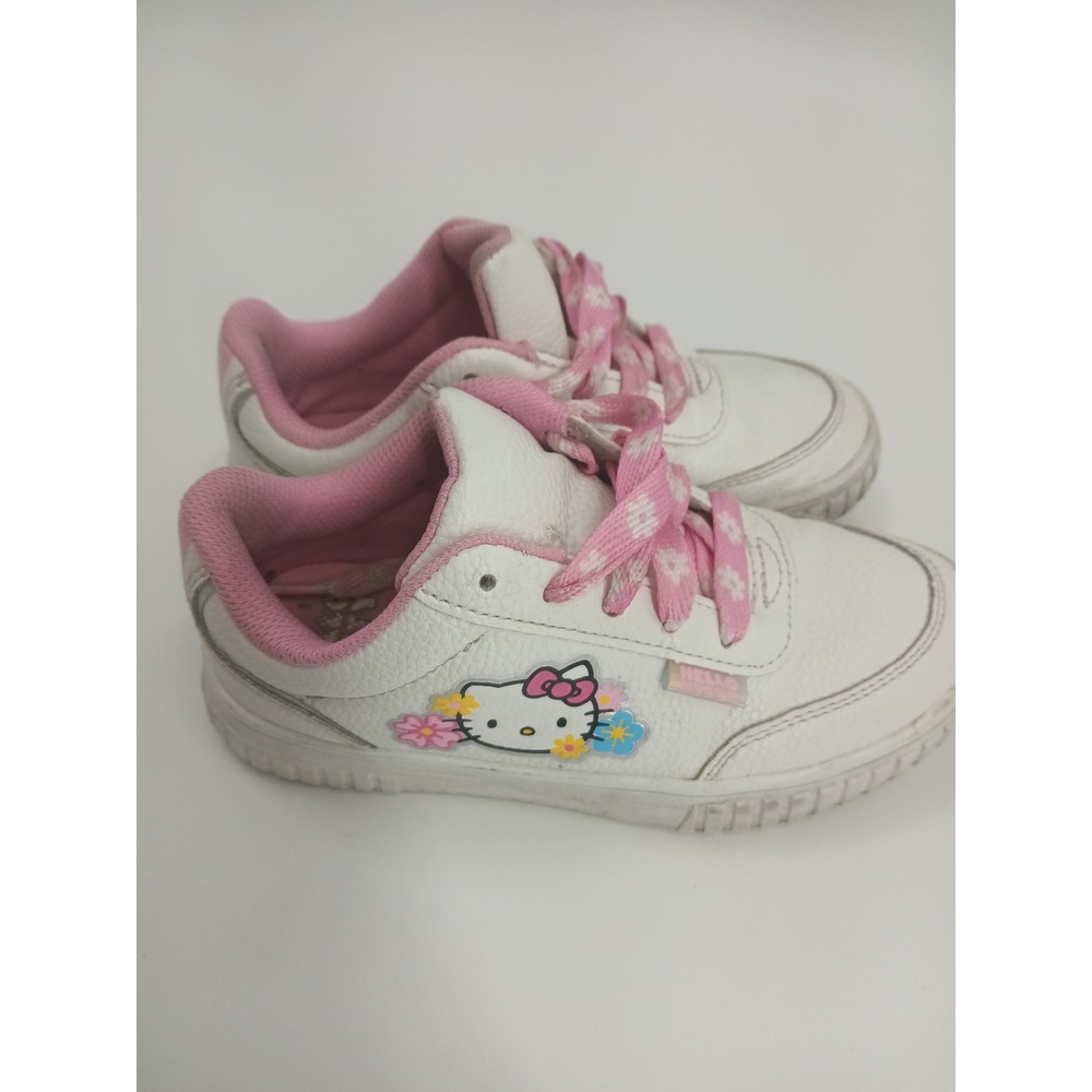 Hello Kitty Girls Sneakers White Pink Floral Laces Low Top Shoes Sz1 GMHK25BB009